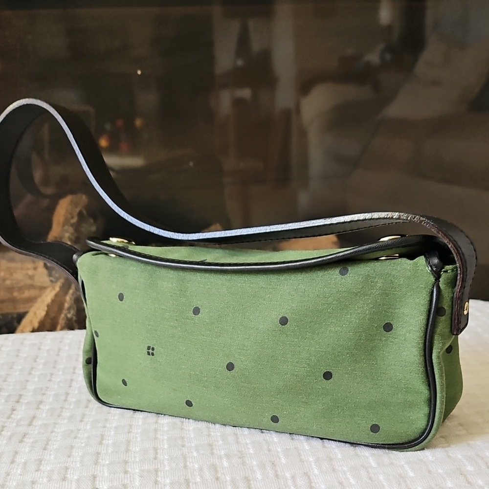 Kate Spade Small Green And Black Purse With Leather Trim